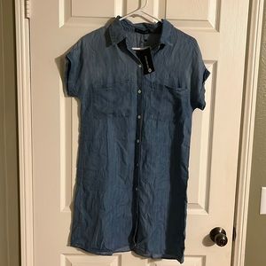 Women Denim Shirt Dresses Size Small Short Sleeve Distressed Jean Dress